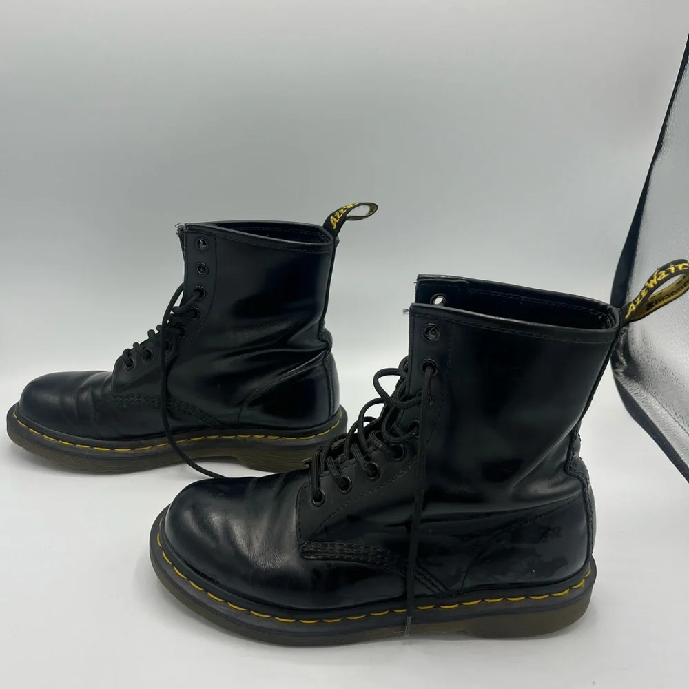 Dr. Martens Black Leather Boots with Yellow Stitching - Picture 3 of 8